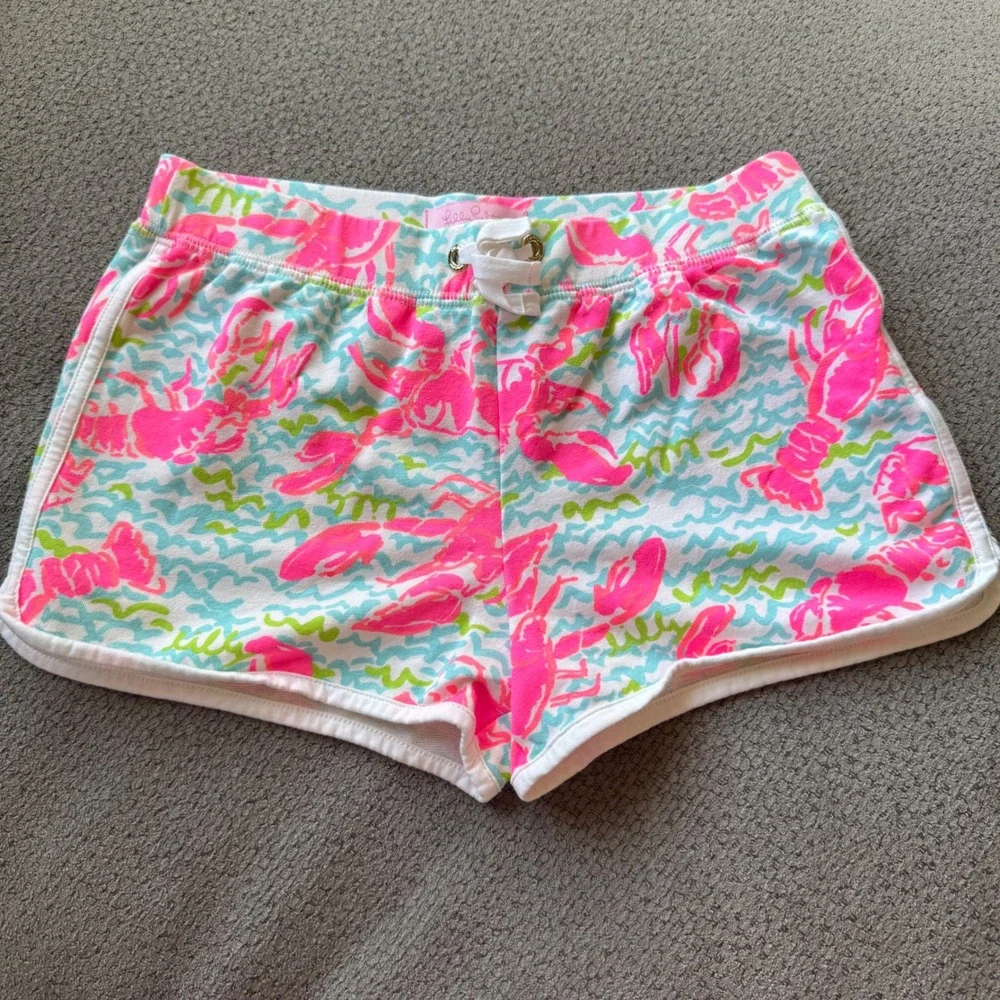 Lilly Pulitzer Girls Pink Lobster Chrissy Shorts Colorful White Large 8-10 NWOT
